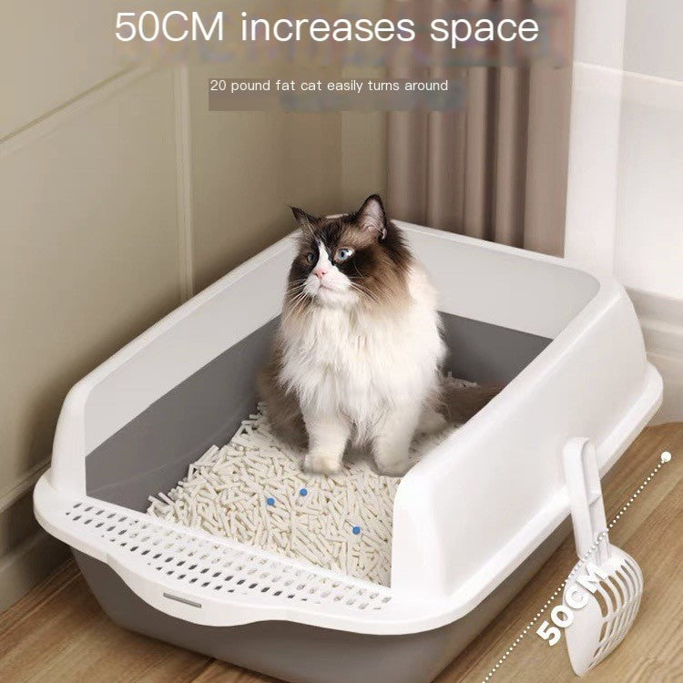 Semi-Enclosed Cat Litter Box with Scoop