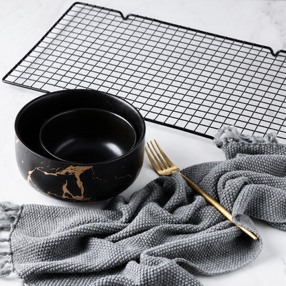 Nordic Marble-Effect Porcelain Bowl with Gold Detail